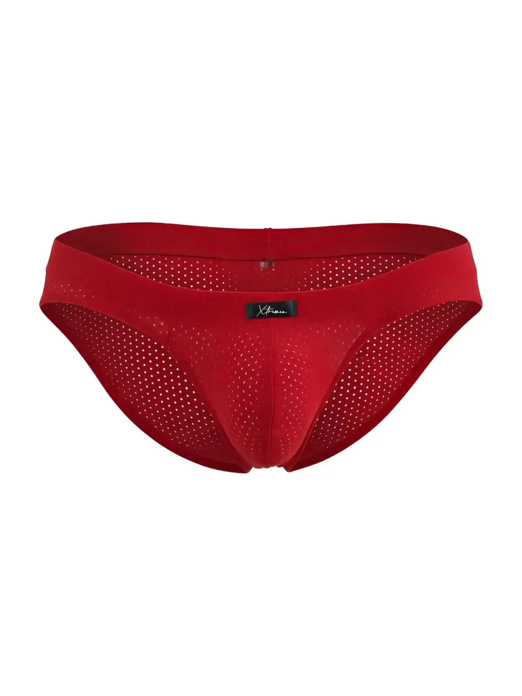 Front view of red Xtremen 91270 microfiber mesh briefs.
