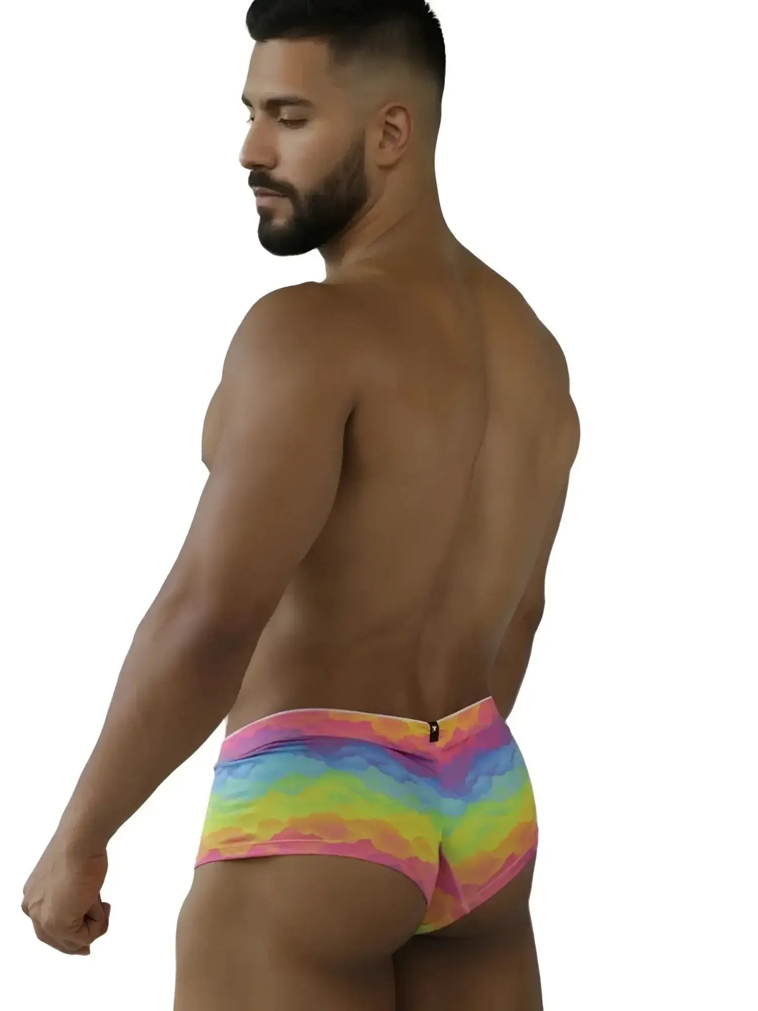 Xtremen 91283 rainbow cloud microfiber briefs, back view on a male model.