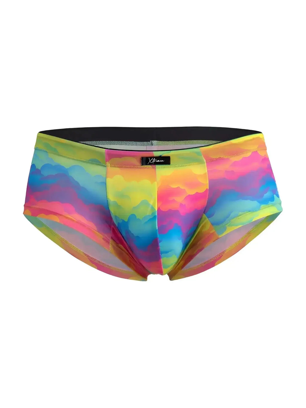 Front view of Xtremen 91283 microfiber briefs in Cloud color with a rainbow print.