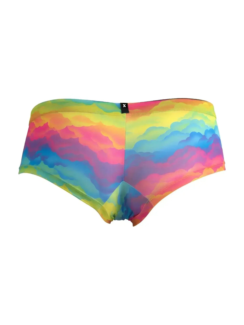 Back view of Xtremen 91283 rainbow cloud print microfiber briefs on a white background.