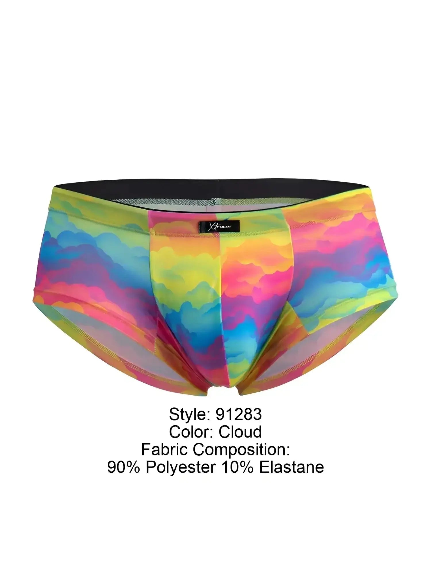 Front view of Xtremen 91283 rainbow cloud microfiber briefs for men.