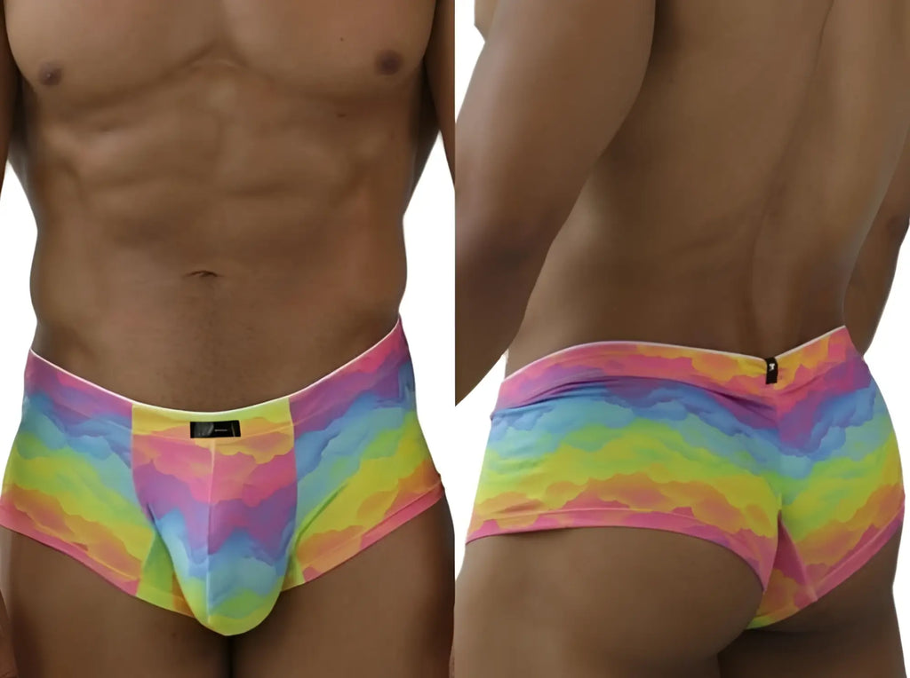 Xtremen 91283 rainbow microfiber briefs in Cloud color, front and back view on a model.