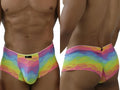 Xtremen 91283 rainbow microfiber briefs in Cloud color, front and back view on a model.
