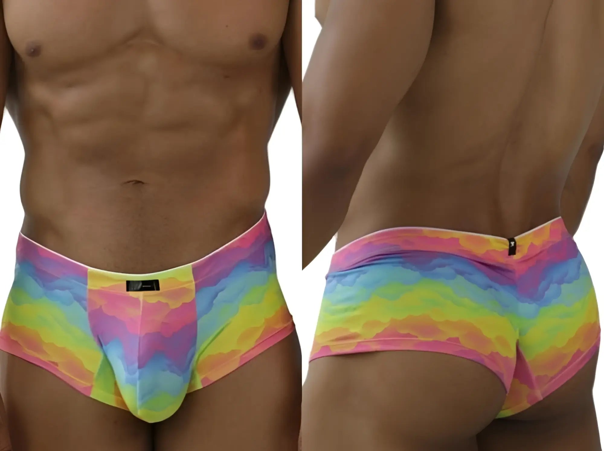Xtremen 91283 rainbow microfiber briefs in Cloud color, front and back view on a model.
