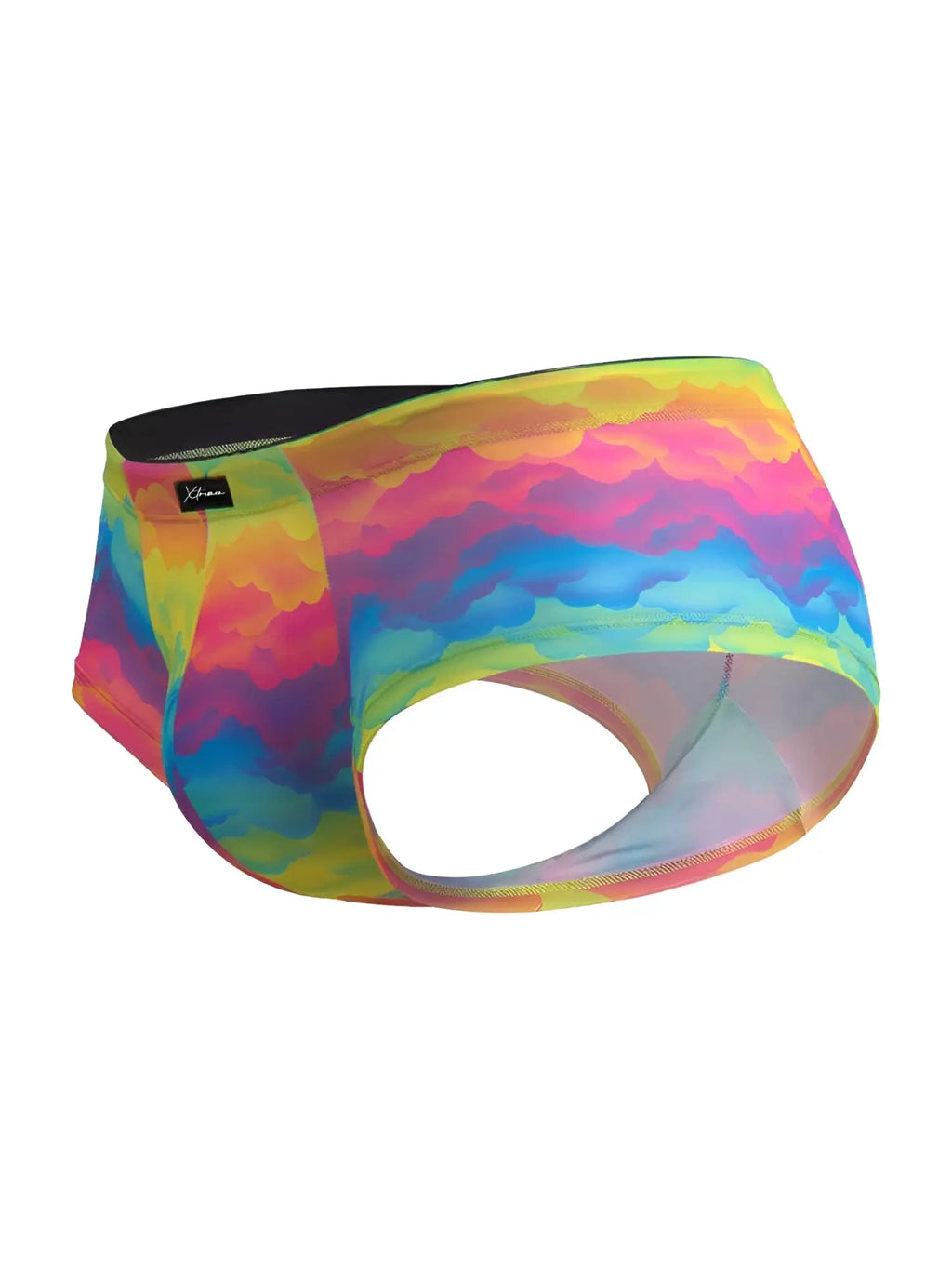Xtremen 91283 rainbow cloud microfiber briefs, side view showing the print and cut.