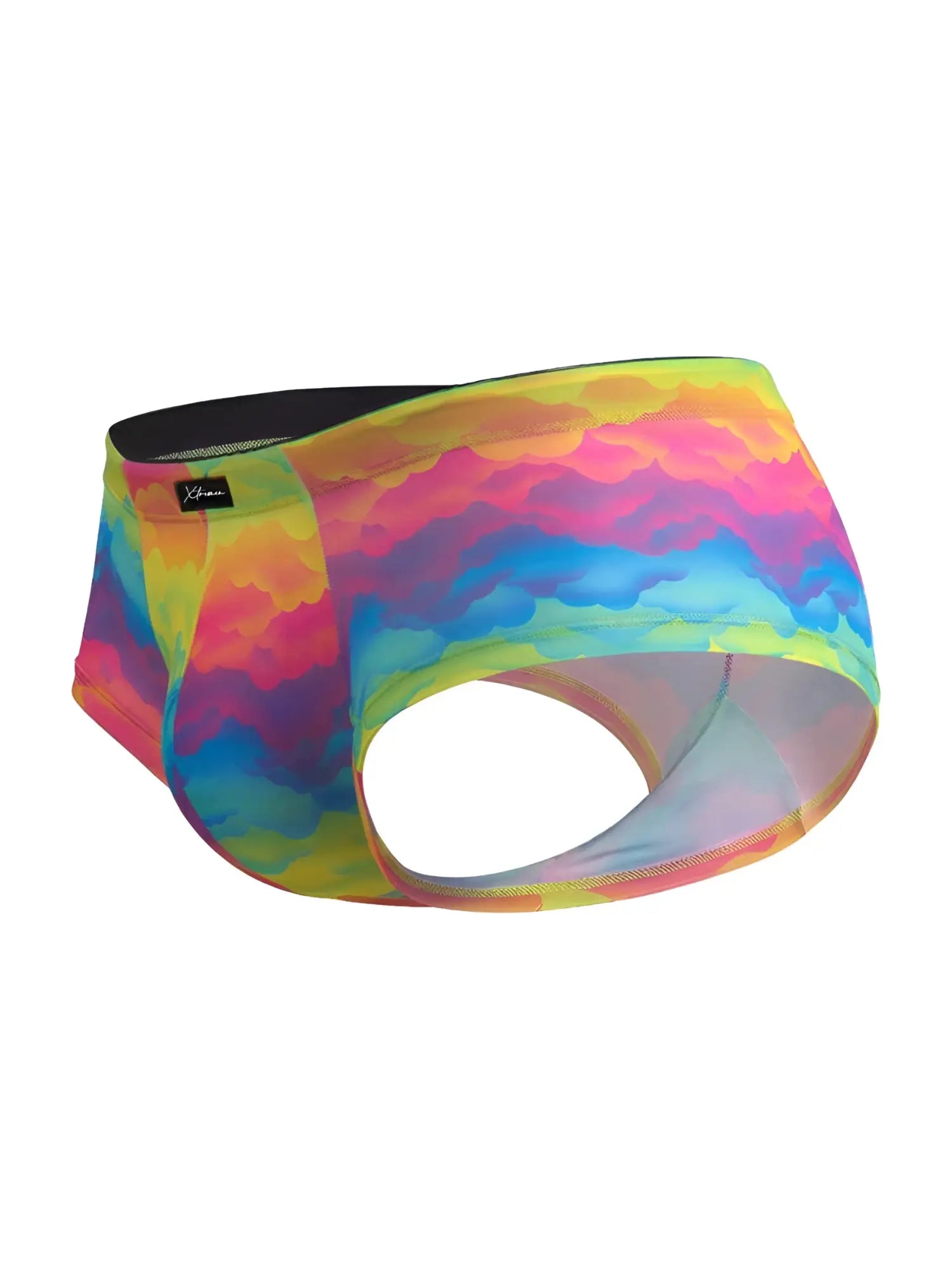 Xtremen 91283 rainbow cloud microfiber briefs, side view showing the print and cut.