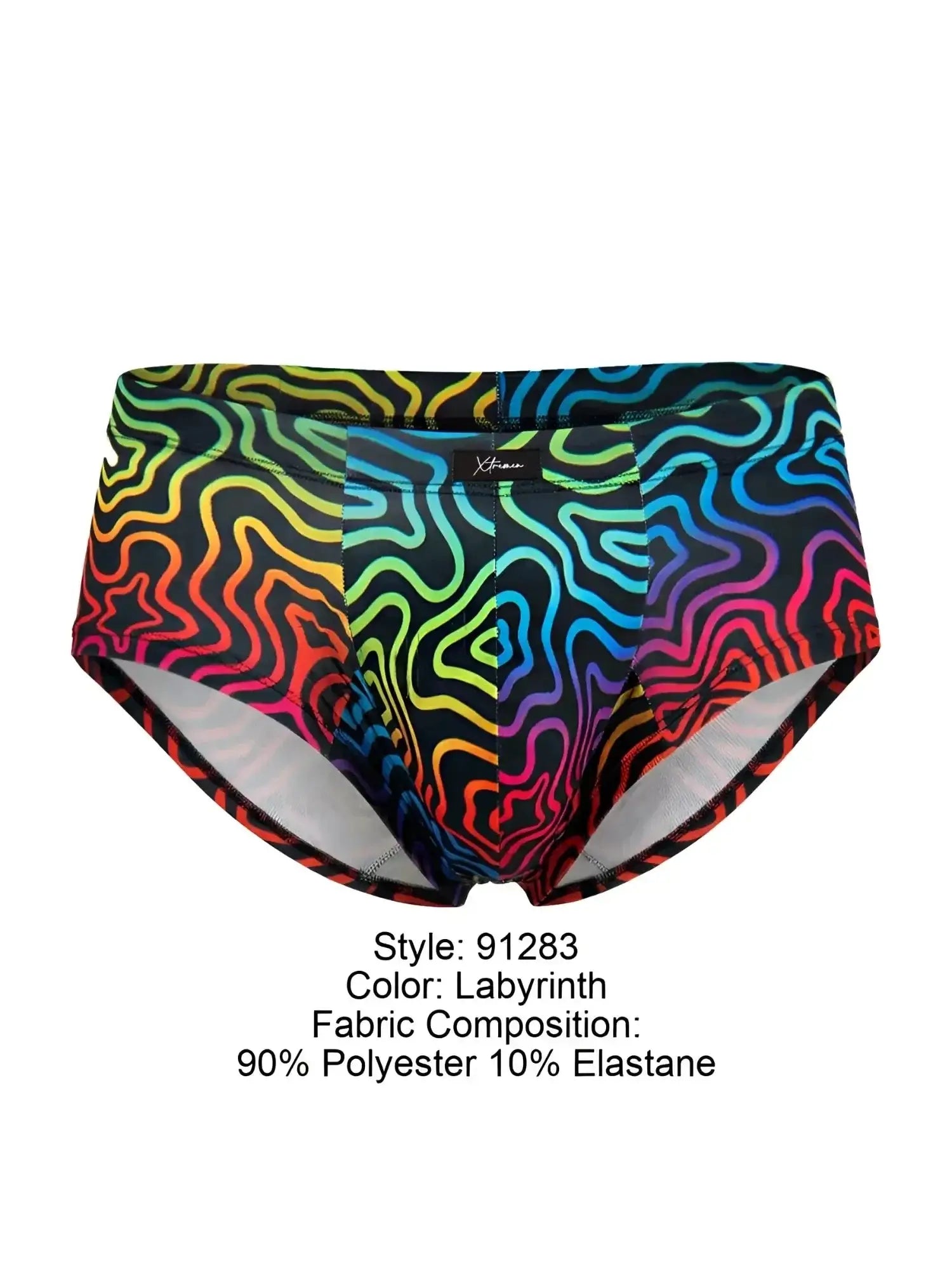 Front view of Xtremen 91283 rainbow printed microfiber briefs in Labyrinth color.