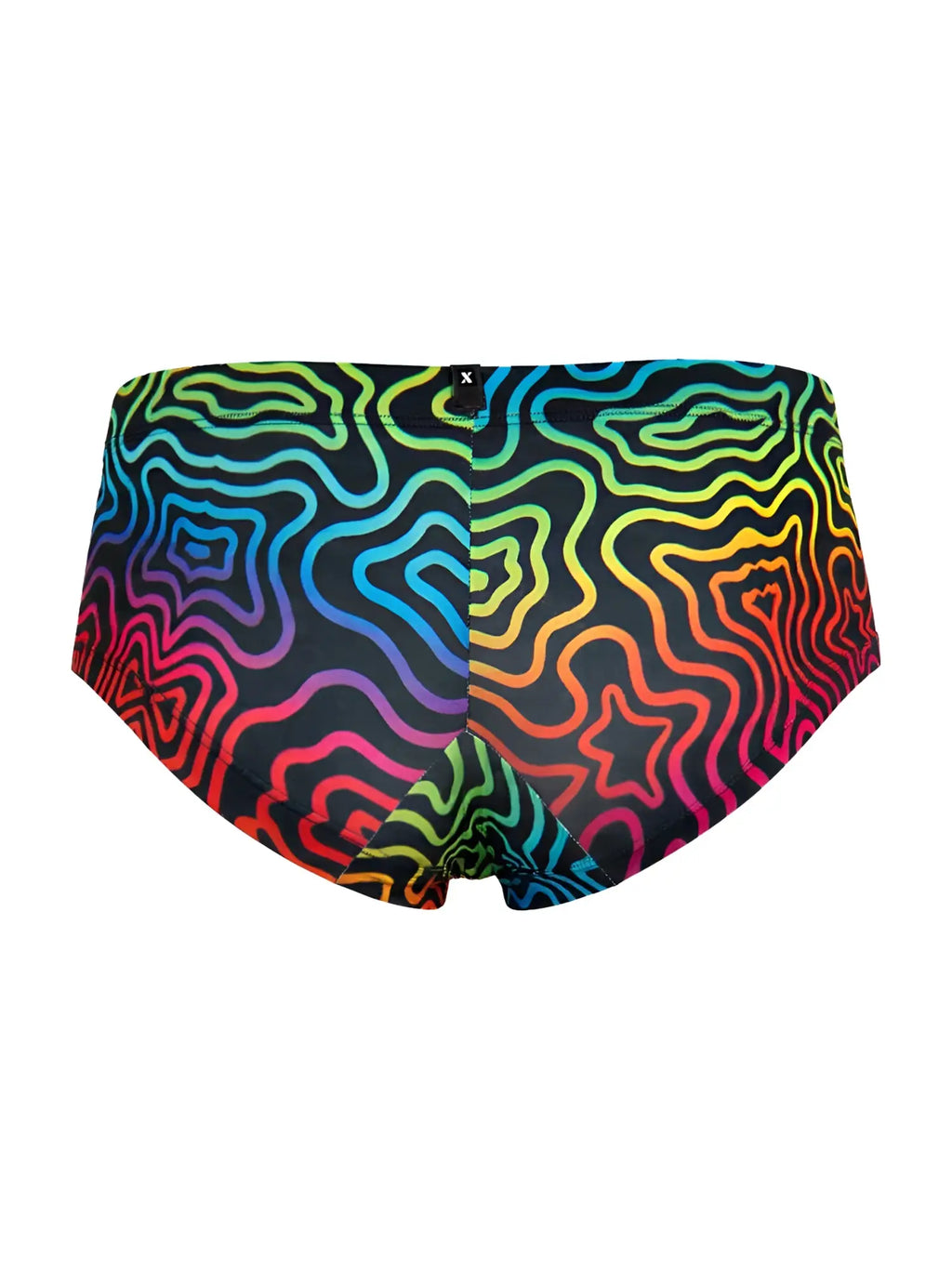 Xtremen 91283 Labyrinth rainbow printed microfiber briefs, back view showing colorful abstract pattern.
