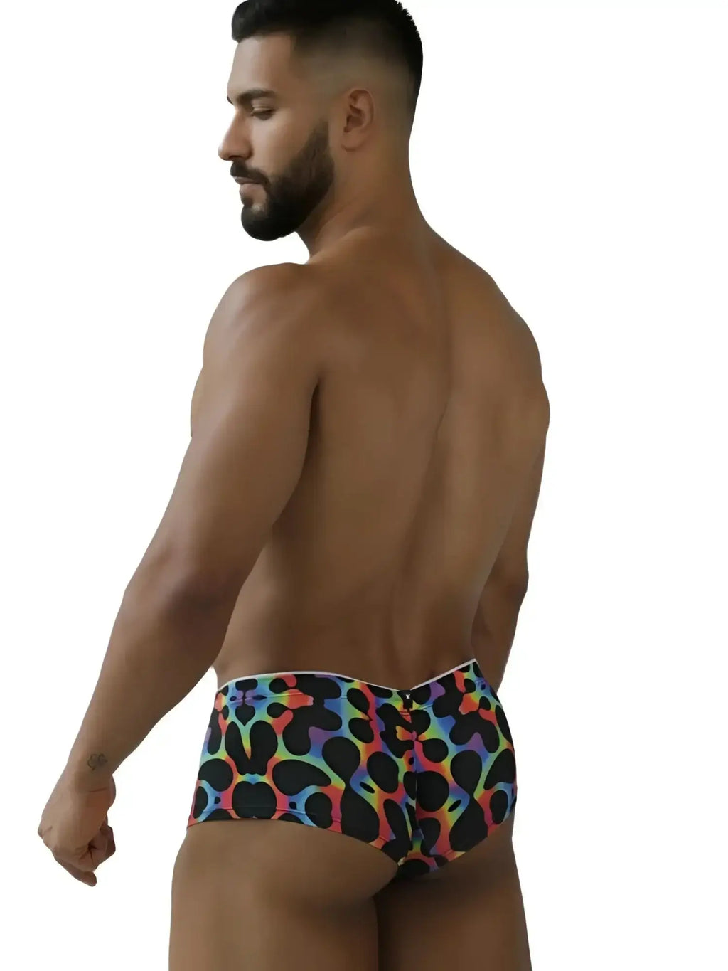 Xtremen 91283 rainbow microfiber briefs in mushroom, back view on a model.