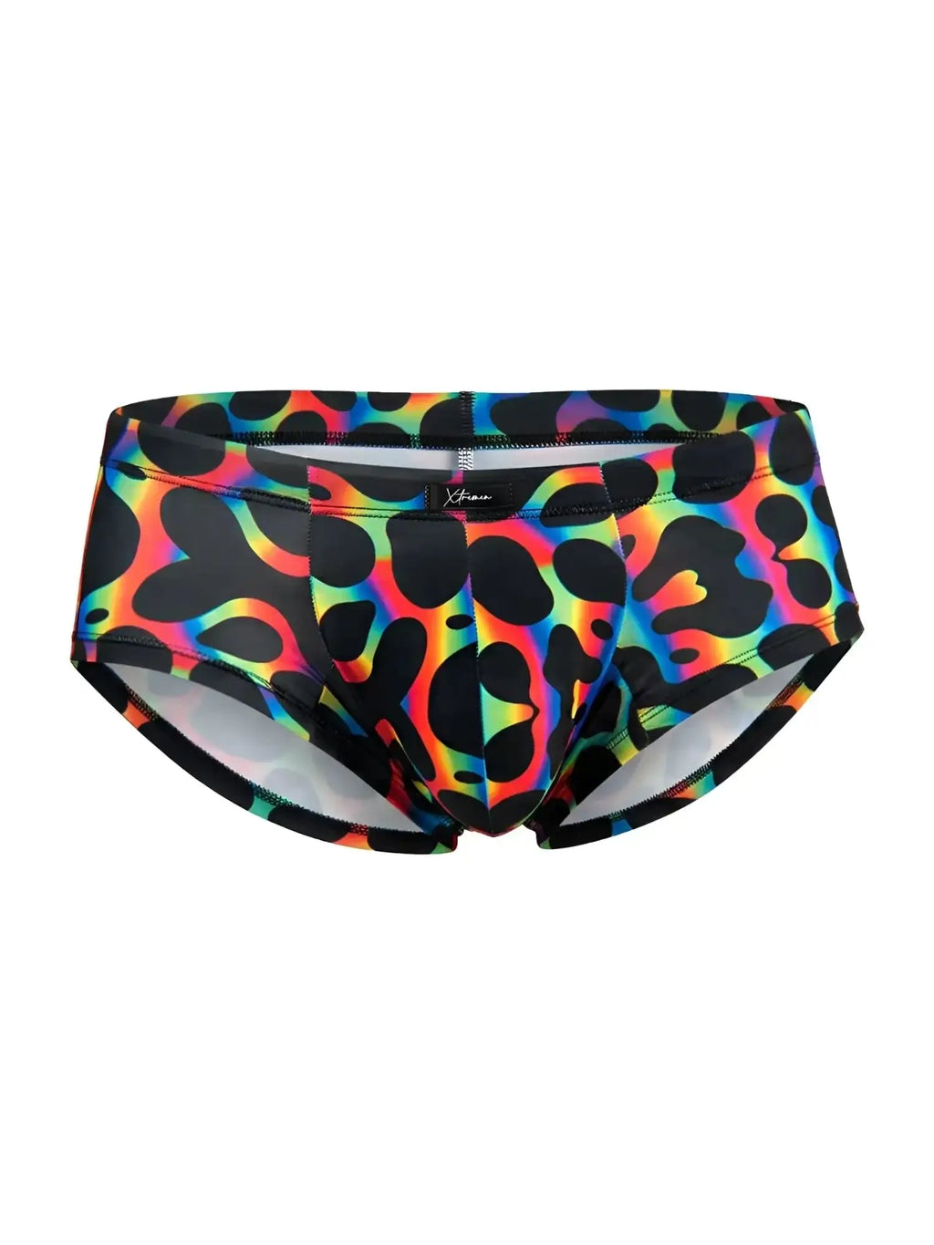 Front view of Xtremen 91283 microfiber briefs in mushroom rainbow print.