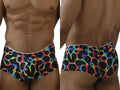 Xtremen 91283 rainbow printed microfiber briefs in mushroom color, shown in front and back views on a model.
