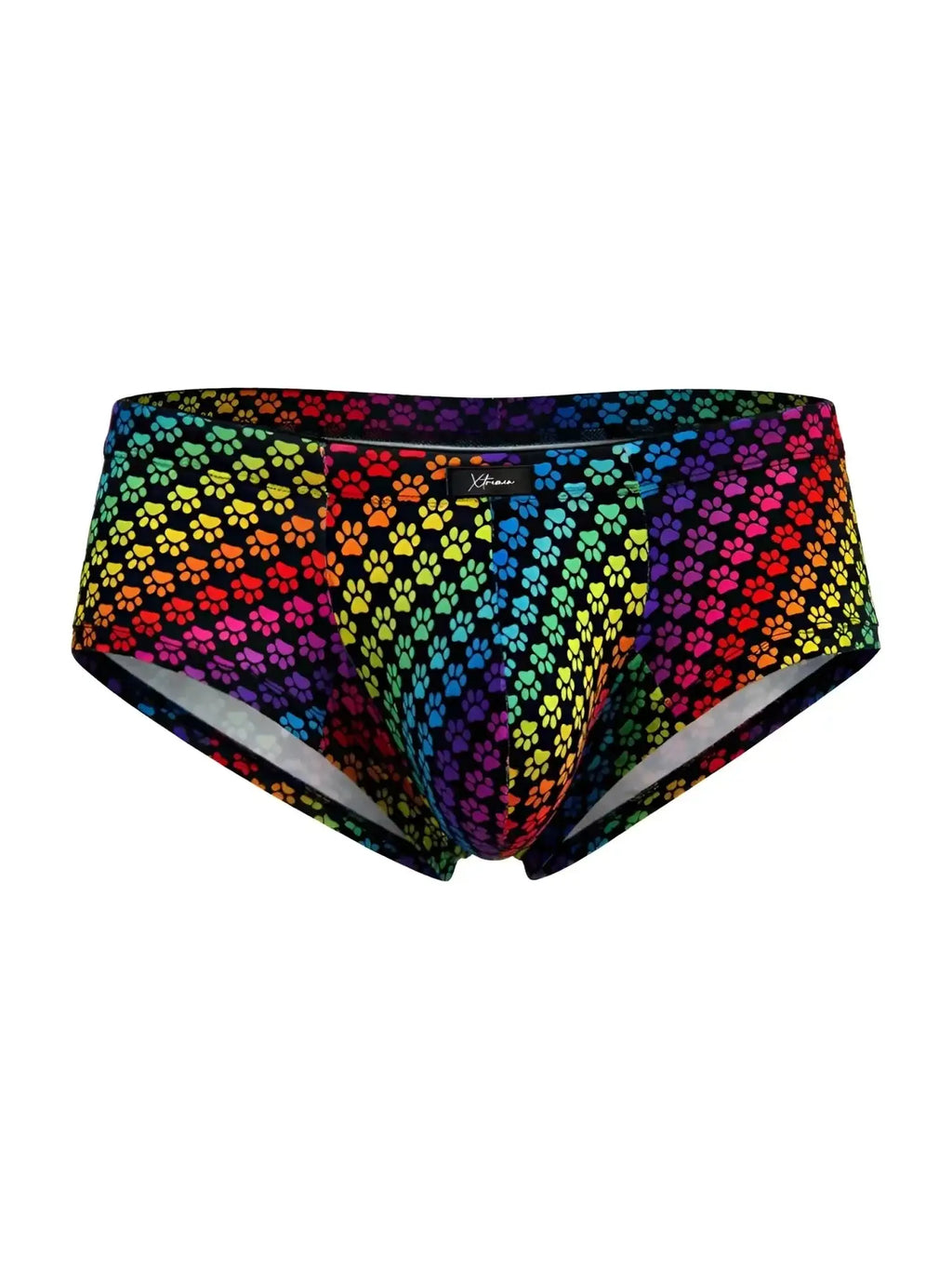 Front view of Xtremen 91283 rainbow paw print microfiber briefs.