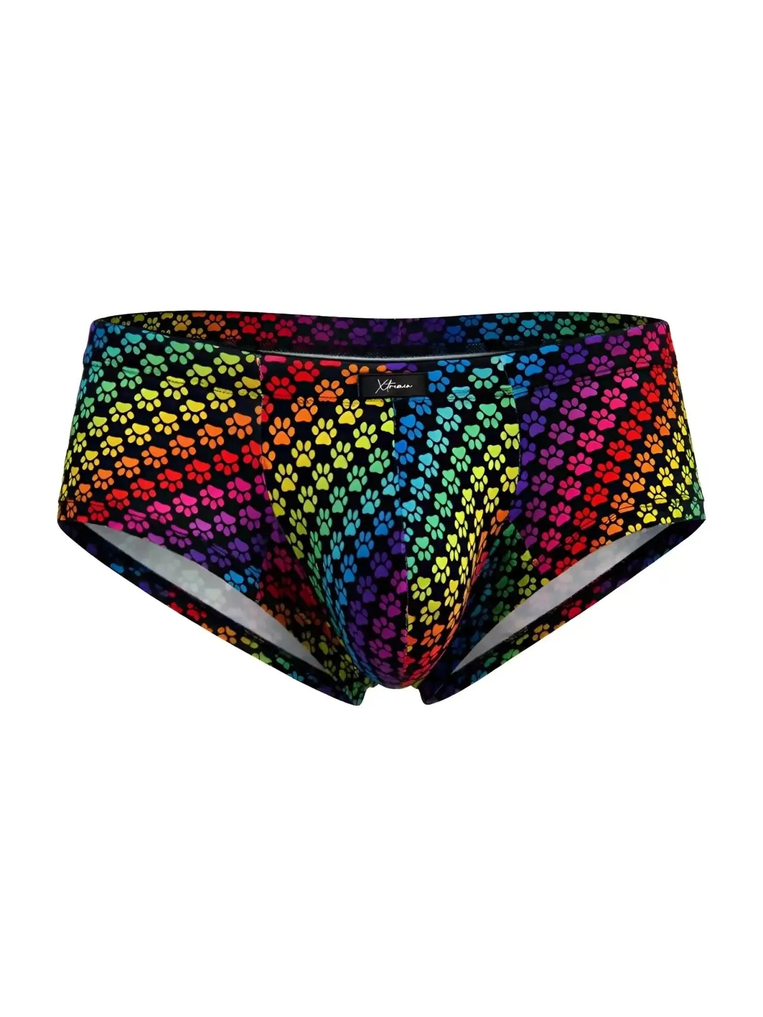 Front view of Xtremen 91283 rainbow paw print microfiber briefs.