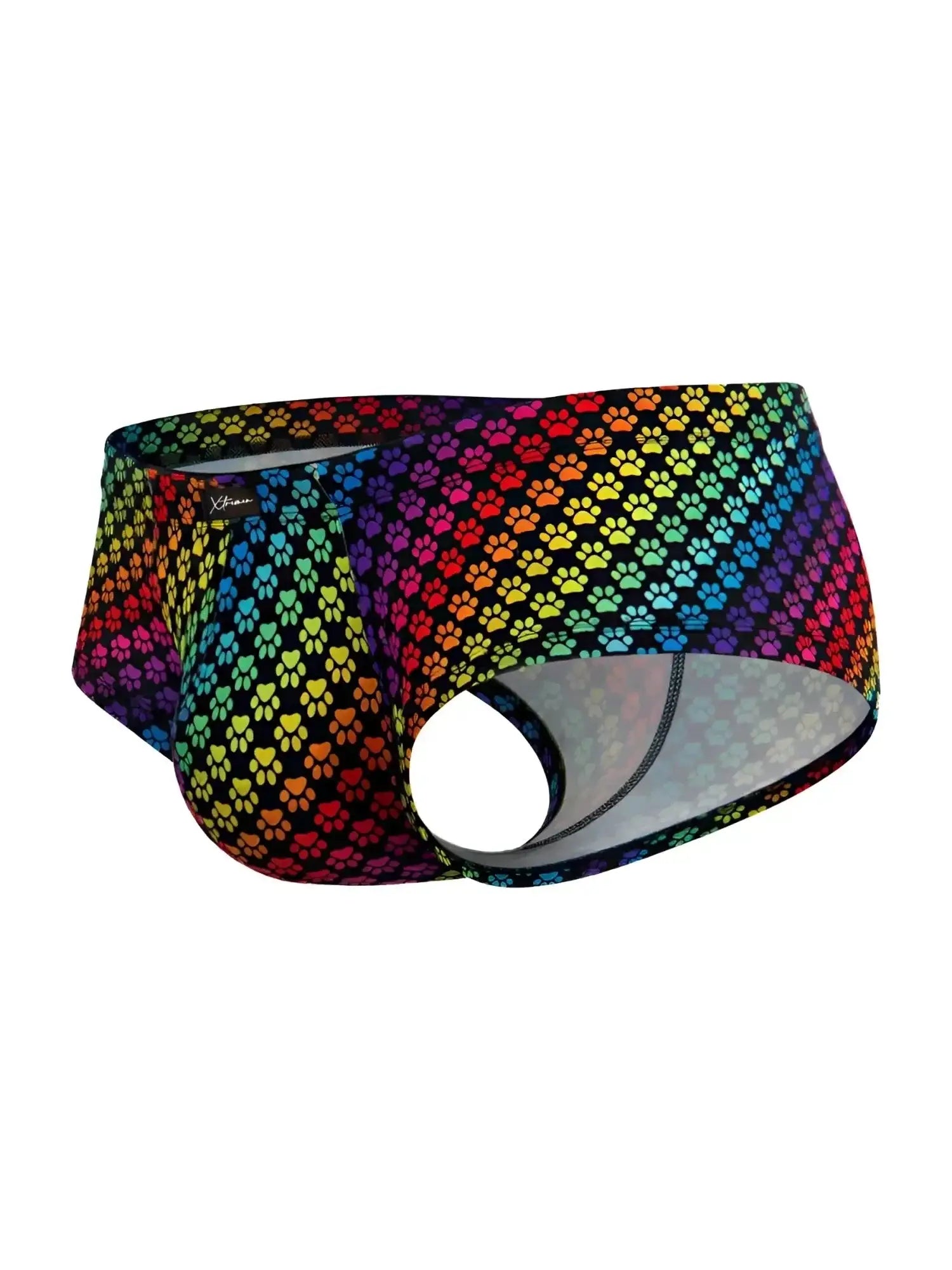 Xtremen 91283 rainbow paw print microfiber briefs, product studio view.