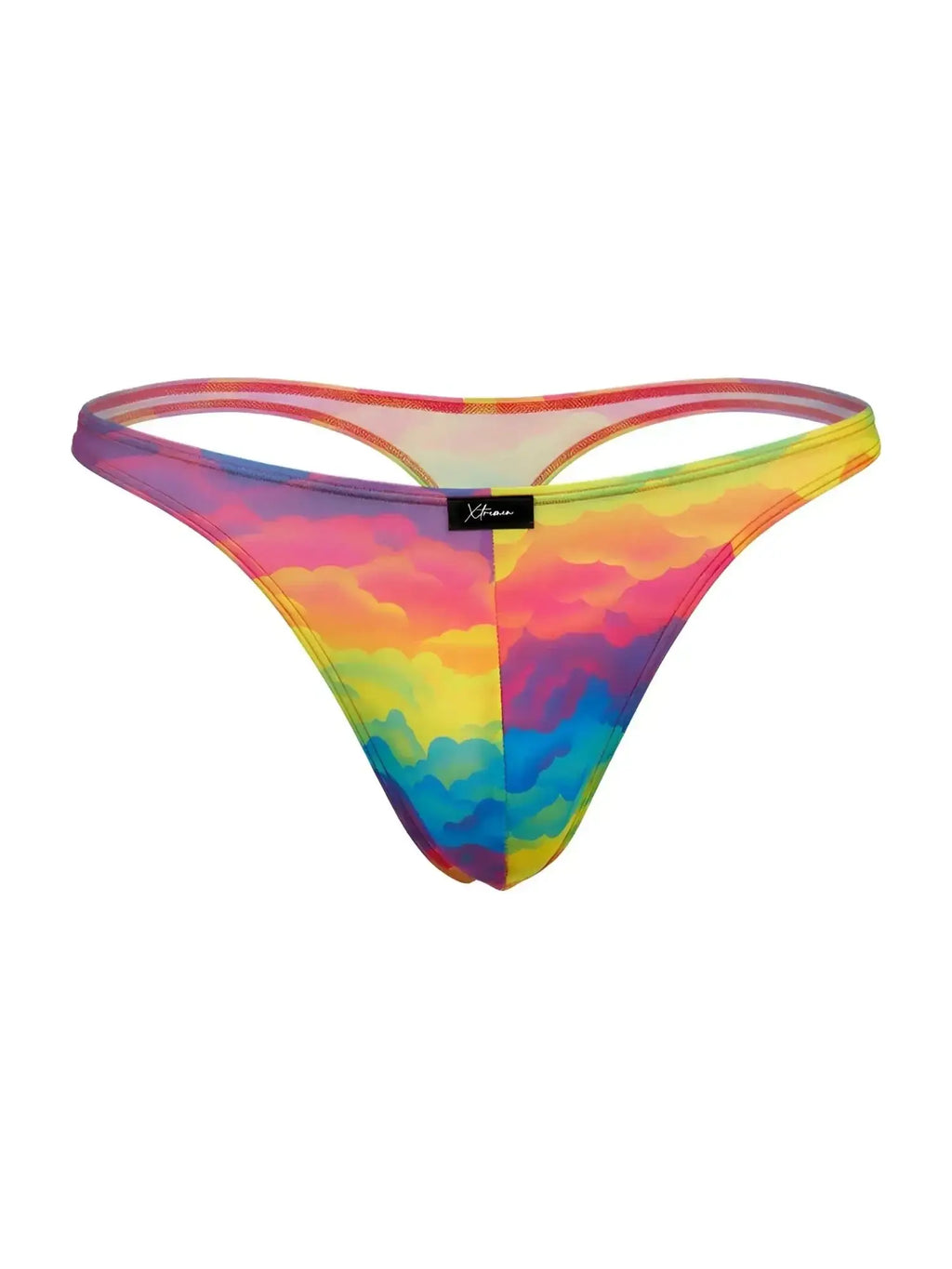 Xtremen 91284 Printed Microfiber Thong in Cloud color. Front view of the colorful, cloud-patterned G-string.