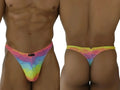 Xtremen 91284 Printed Microfiber Thong in Cloud color, showing front and back views on a model.
