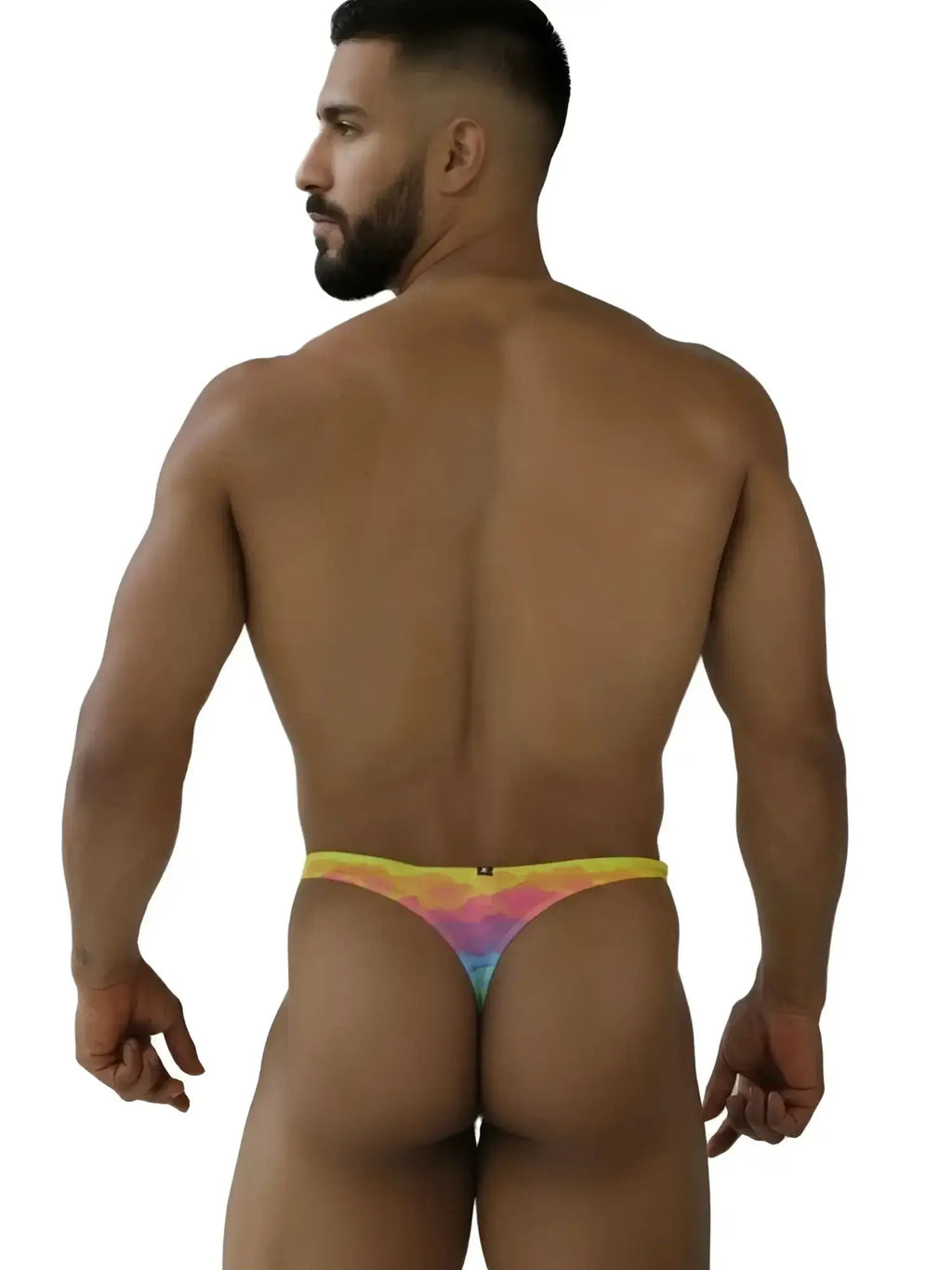 Xtremen 91284 Printed Microfiber Thong in Cloud color, back view showing the fit on a model.