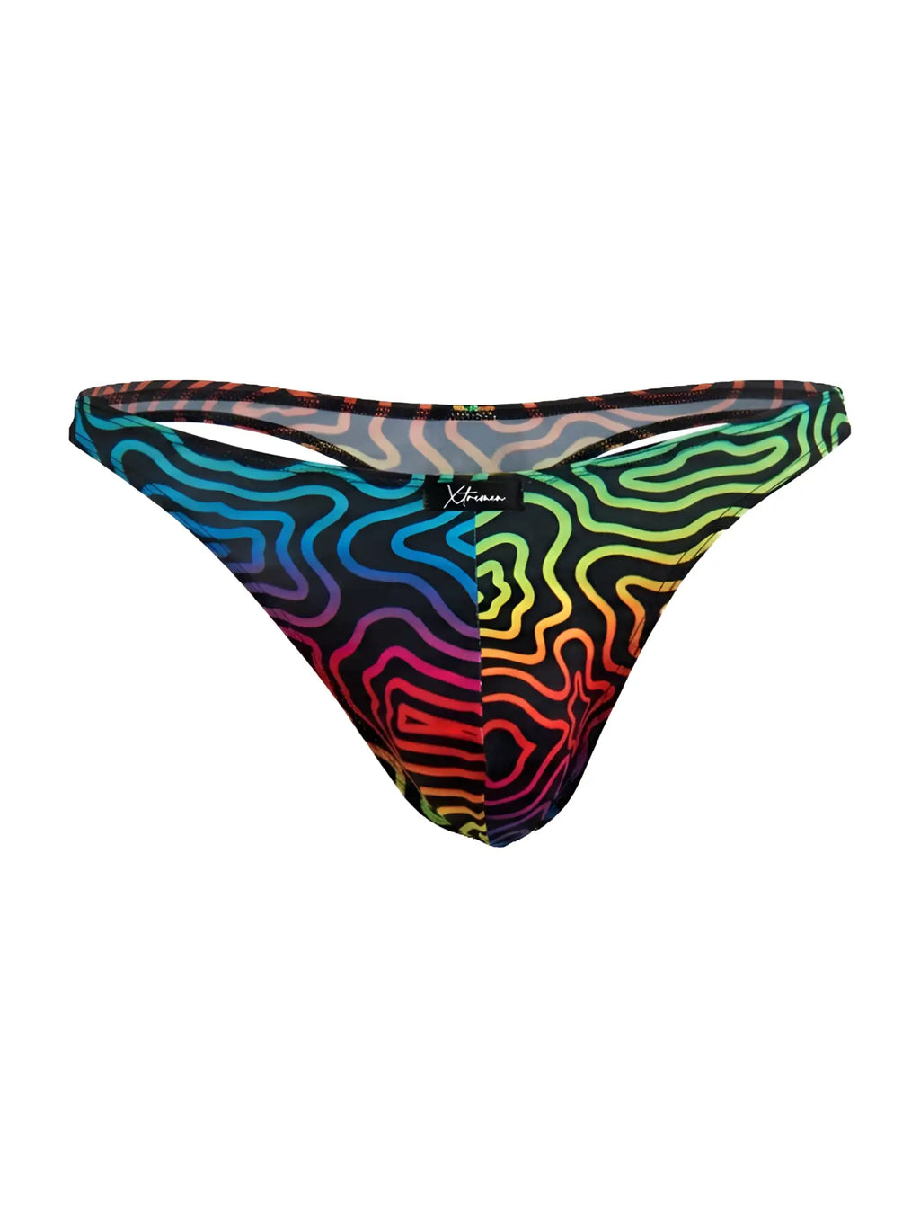 Front view of Xtremen 91284 Printed Microfiber Thong in Labyrinth color.