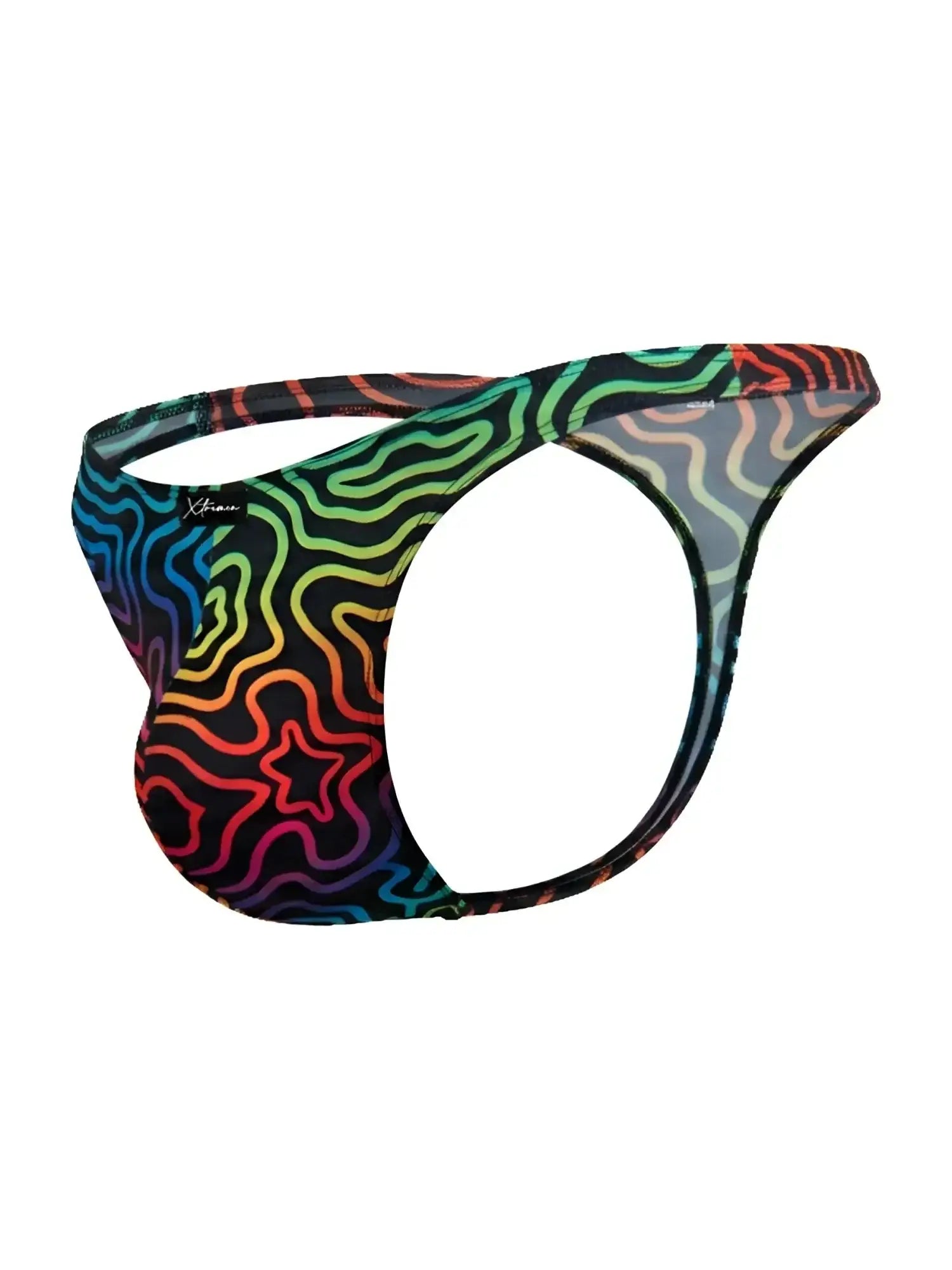 Xtremen 91284 printed microfiber thong in Labyrinth color, side view of men's underwear.