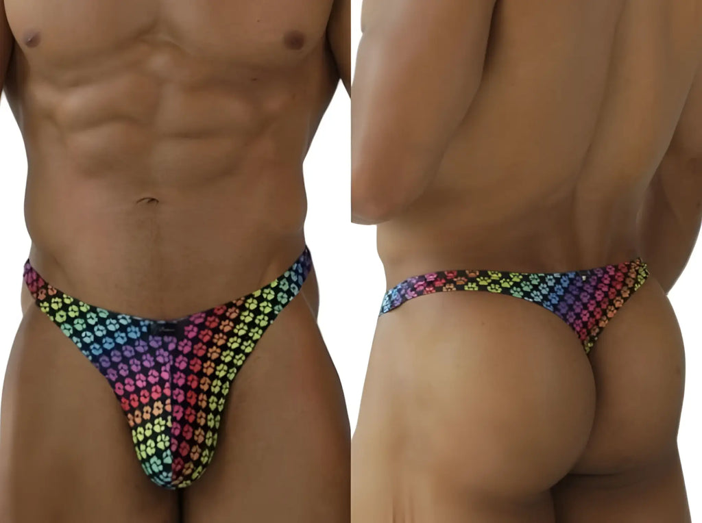 Xtremen 91284 paw print microfiber thong: front and back view of the men's G-string.
