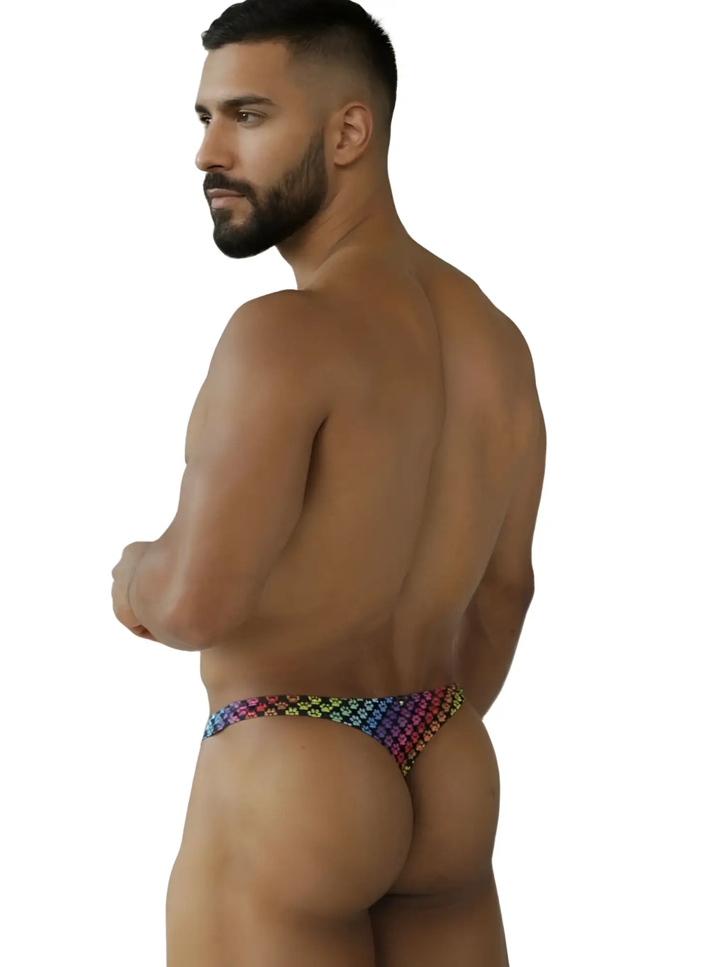 Xtremen 91284 Microfiber Thong in paw print color; rear lifestyle view.