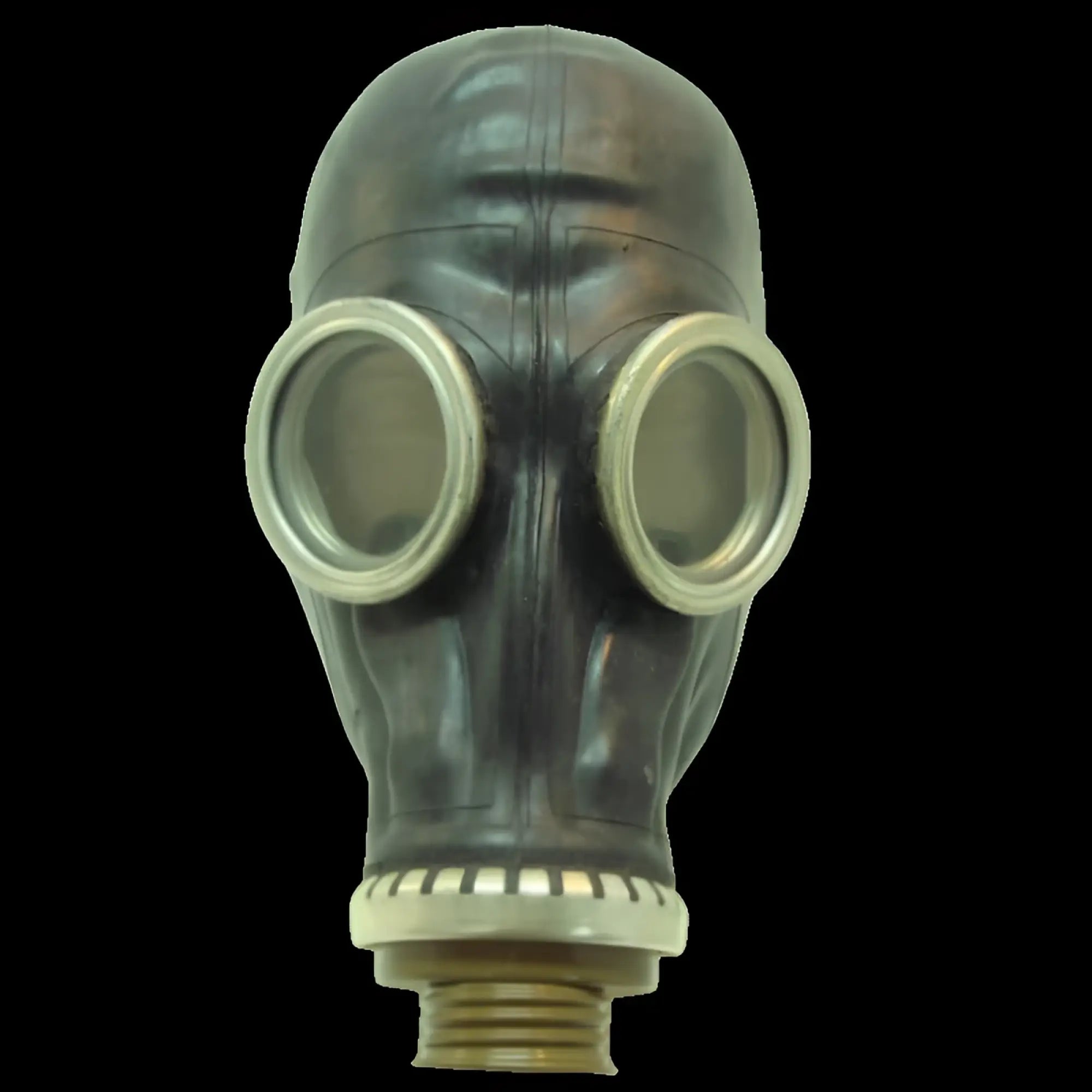 Black rubber xtrm classic gp5 nato vintage gas mask with clear lenses and metallic filter connection