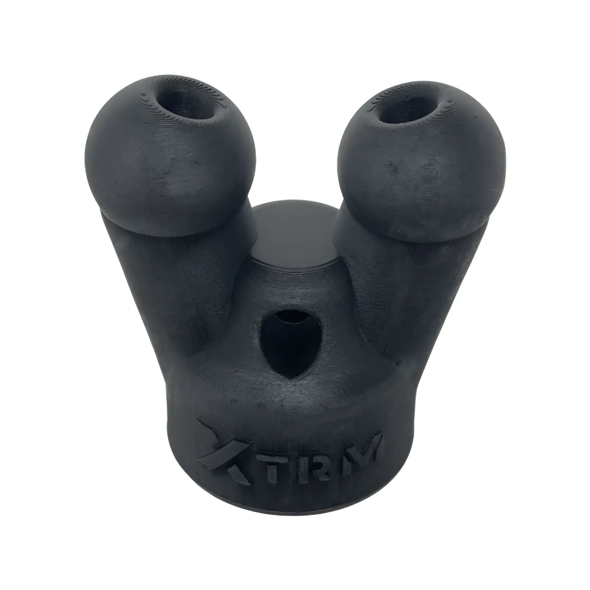 Black 3d-printed dual-bubble water pipe with matte finish and engraved xtrm branding from xtrm snffr double small series