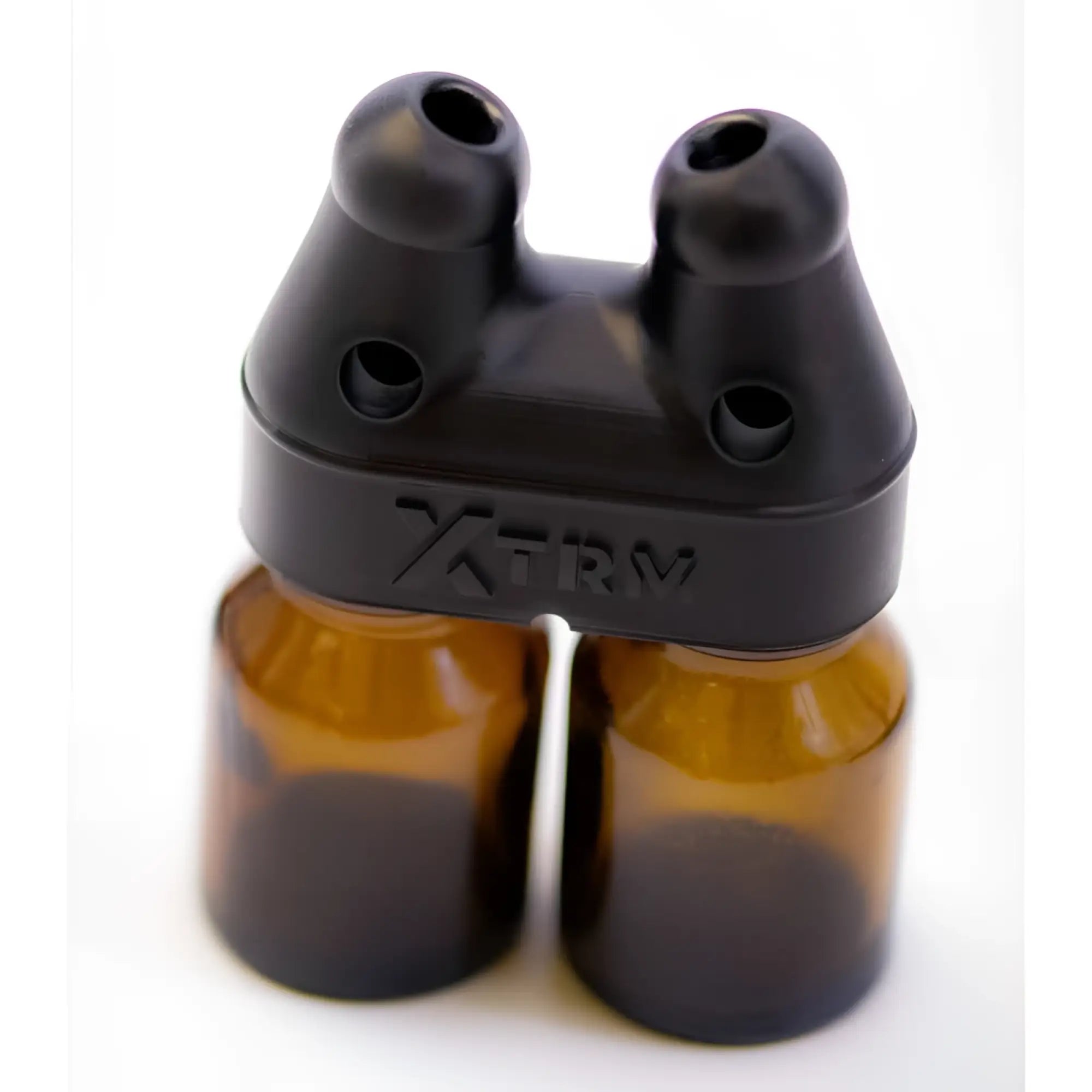 Black plastic xtrm dual-bottle holder with two amber glass vials for xtrm snffr twin small product