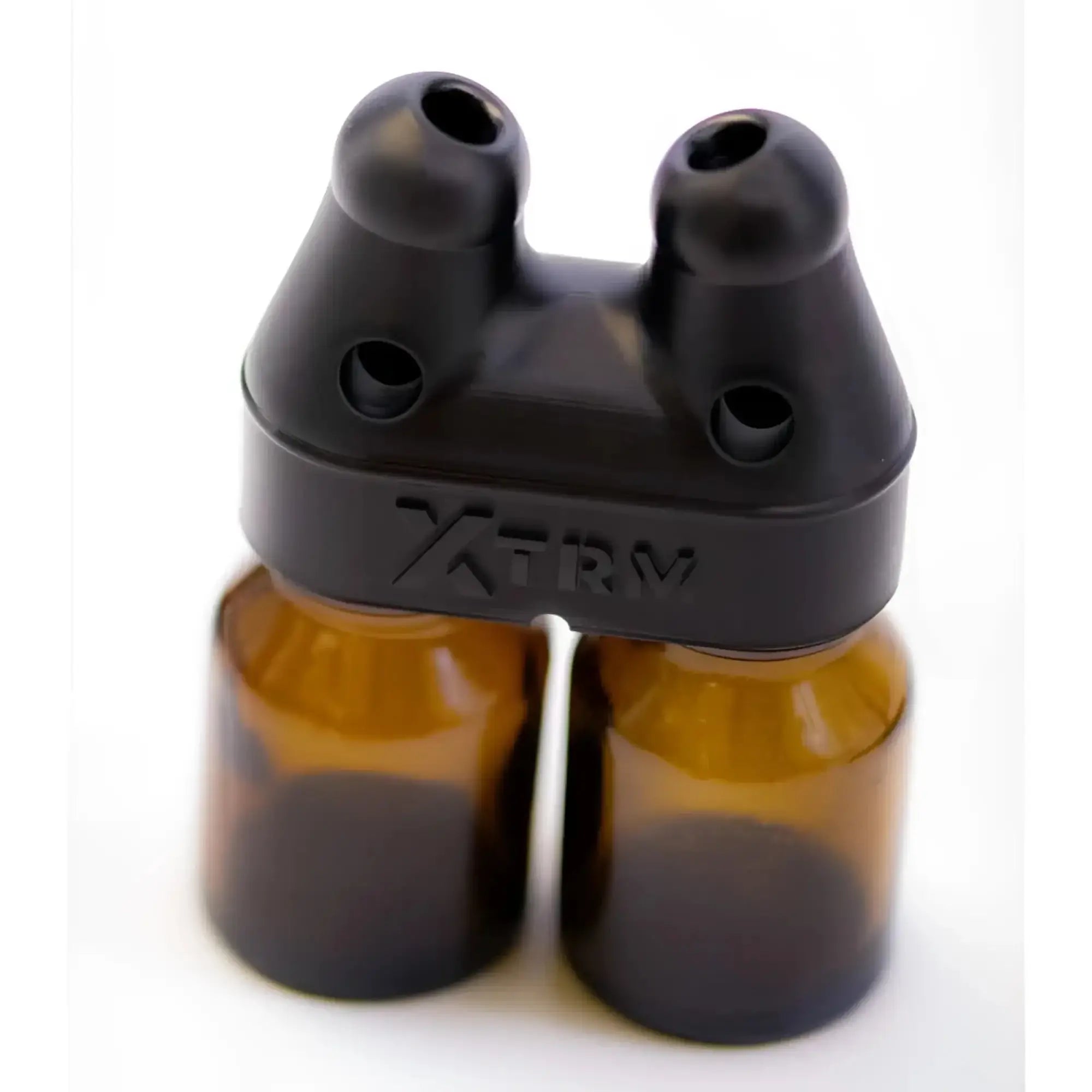 Black plastic xtrm dual-bottle holder with two amber glass vials for xtrm snffr twin small product