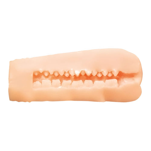 Peach-colored silicone anal plug with realistic teeth design from Yuira artificial intelligence mini vagina masturbator