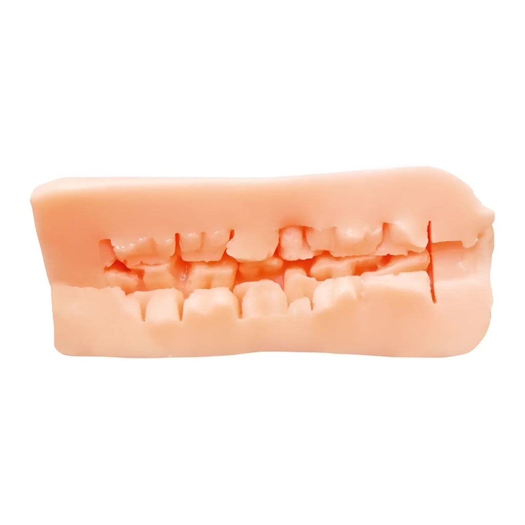 Peach-colored silicone dental mold with detailed upper and lower teeth impressions for yuira ai mini vagina no03 masturbator