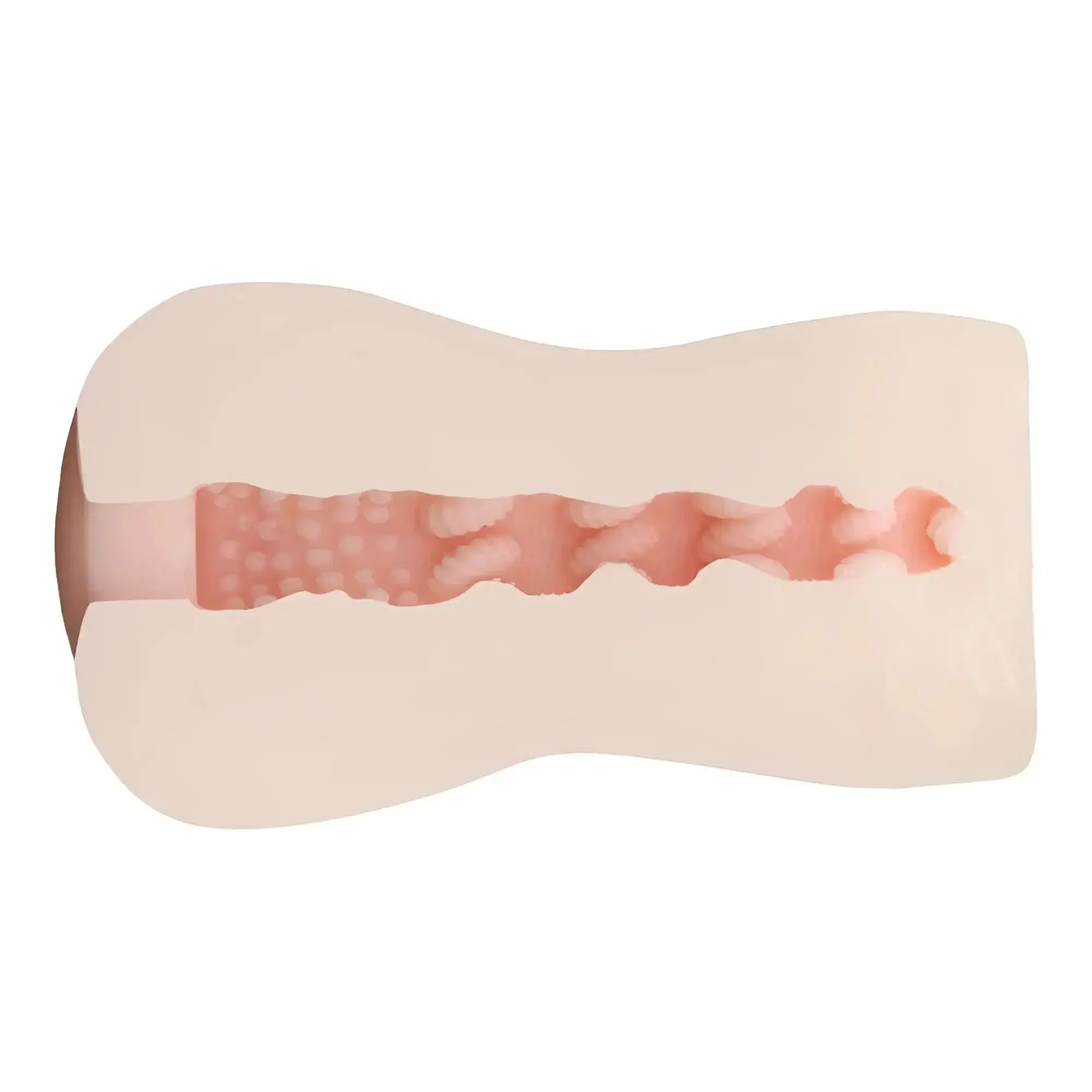 Pink silicone anal plug with textured ridged interior and smooth surface from yuira cool blonde maid masturbator
