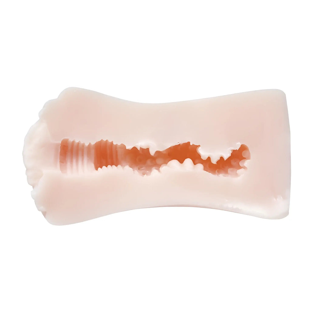 Pink silicone anal plug with textured ridged interior in yuira kmp hall aya onami real hole masturbator with lotion