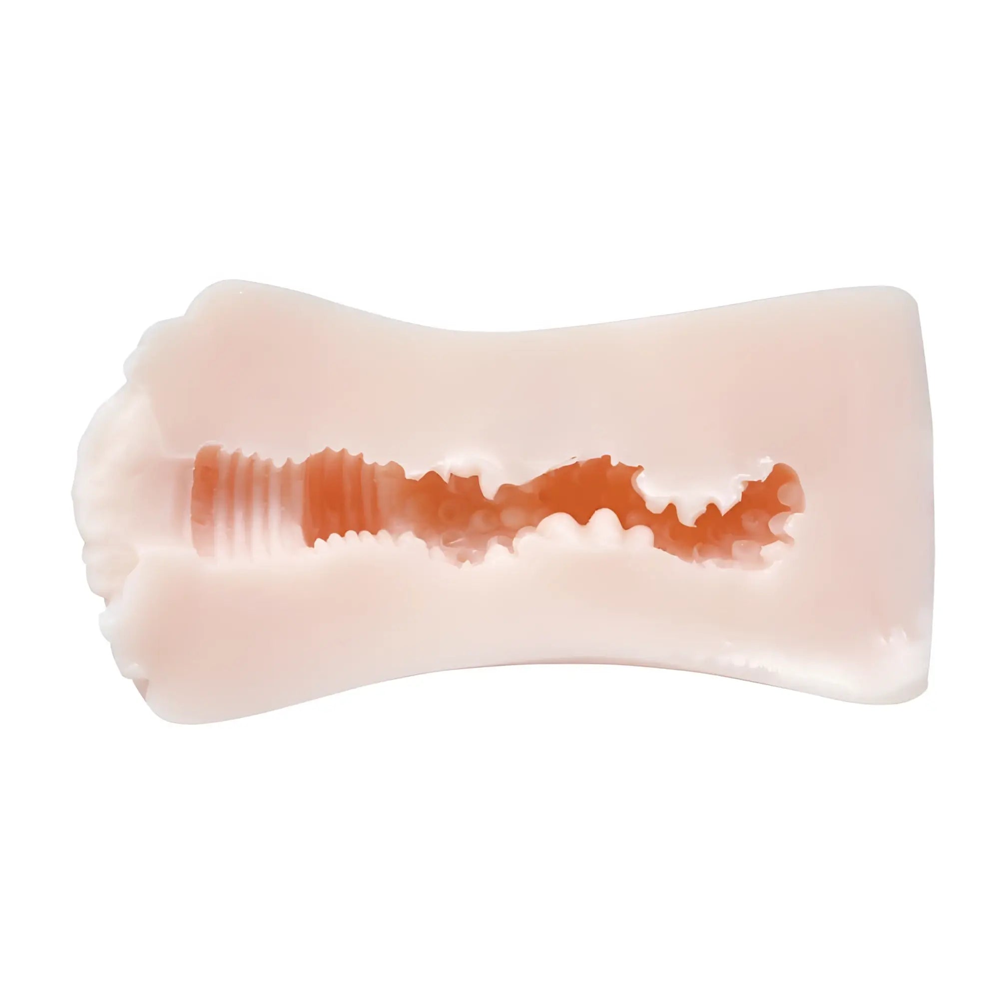 Pink silicone anal plug with textured ridged interior in yuira kmp hall aya onami real hole masturbator with lotion