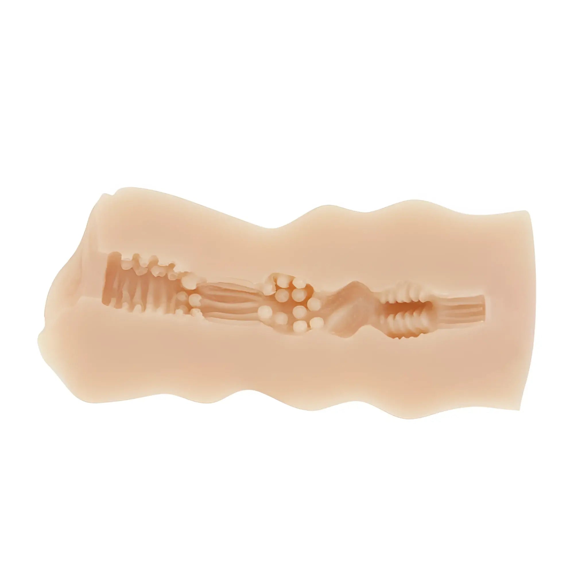 Beige silicone anal plug with anatomically detailed ridges and textured surface from yuira kmp hall crystal ellie real hole masturbator