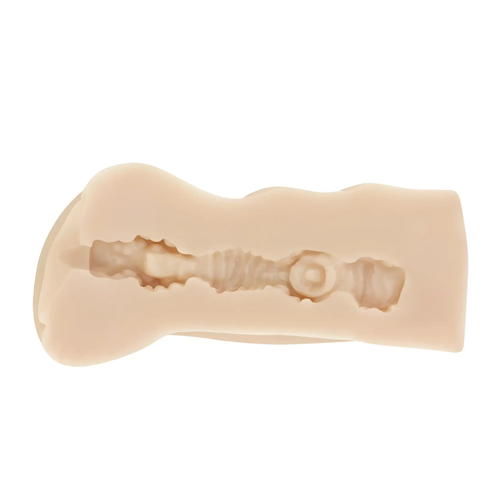 Beige silicone mold shaped like a human bone with internal cavity for yuira kmp hall rei kuruki real hole masturbator