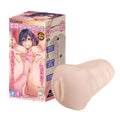Pink silicone masturbator with textured surface and central opening in anime illustrated box from Yuira Maga This X Comic Mashō Ero Teika Heroine