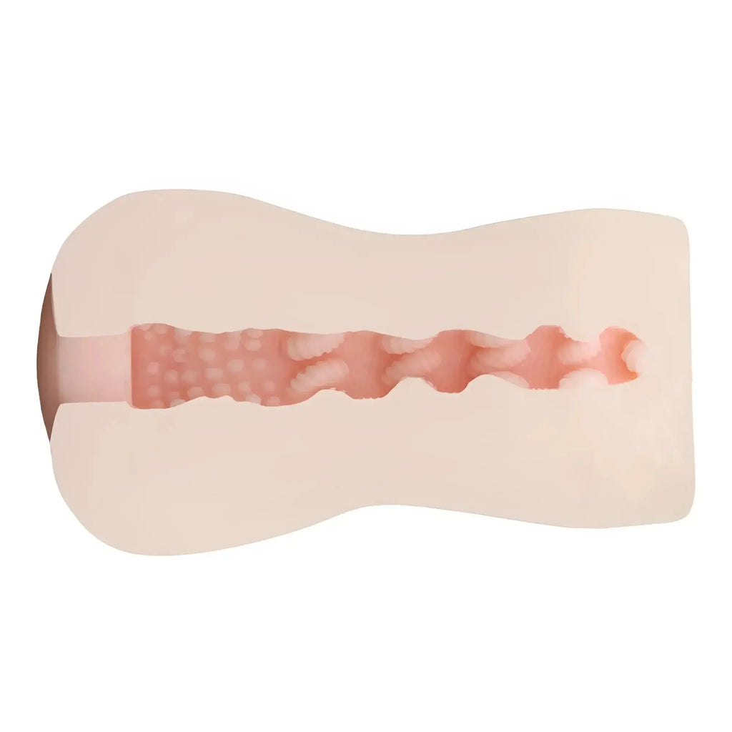 Pink silicone anal plug with textured ridged interior and smooth exterior from yuira mankitsuchu botehida real hole