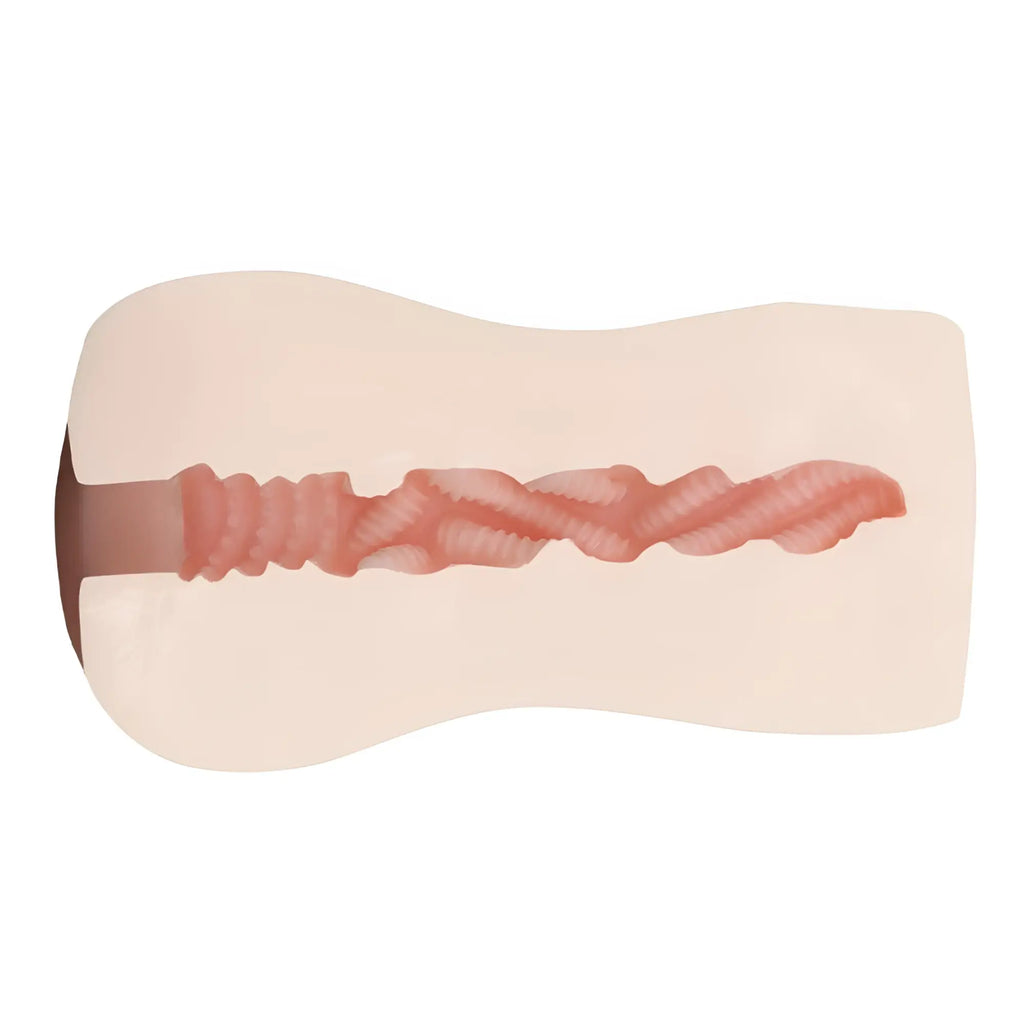 Pink silicone cock ring with textured twisted design from yuira mankitsuchu zorihida real hole masturbator