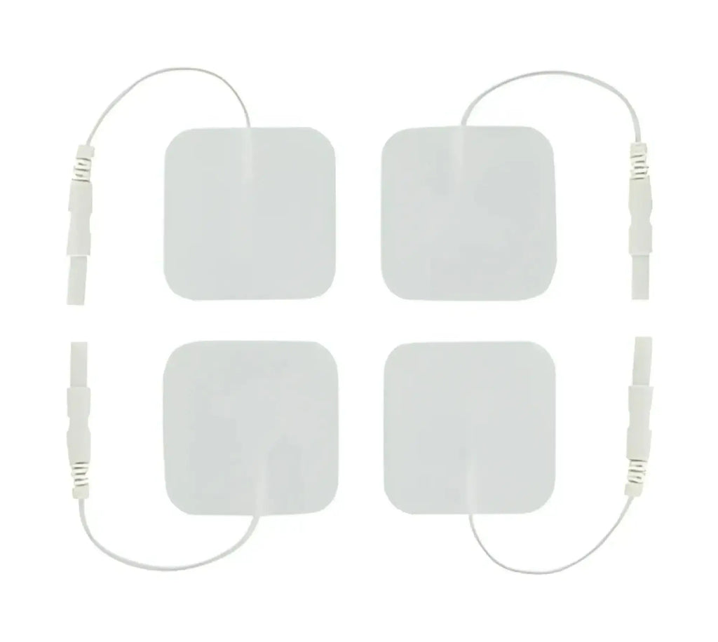 Zeus electro pads 4 pk white square adhesive electrode pads with thin white wires and connectors for tensing use