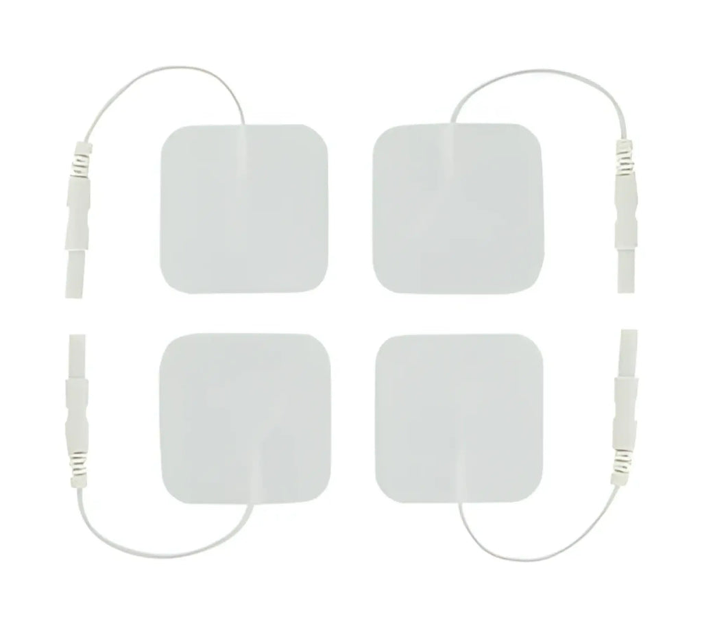 Zeus electro pads 4 pk white square adhesive electrode pads with thin white wires and connectors for tensing use