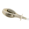 Cream-colored plastic handle electro pussy probe with two metallic oval electrodes and thin wire by Zeus Zeus
