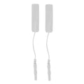 White cylindrical zeus electrode penis pads with textured surfaces and flexible wires with spring-loaded connectors