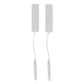 White cylindrical zeus electrode penis pads with textured surfaces and flexible wires with spring-loaded connectors