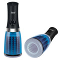 Zolo 360 masturbator with blue translucent body black handle silver accent and 360-degree rotating head design
