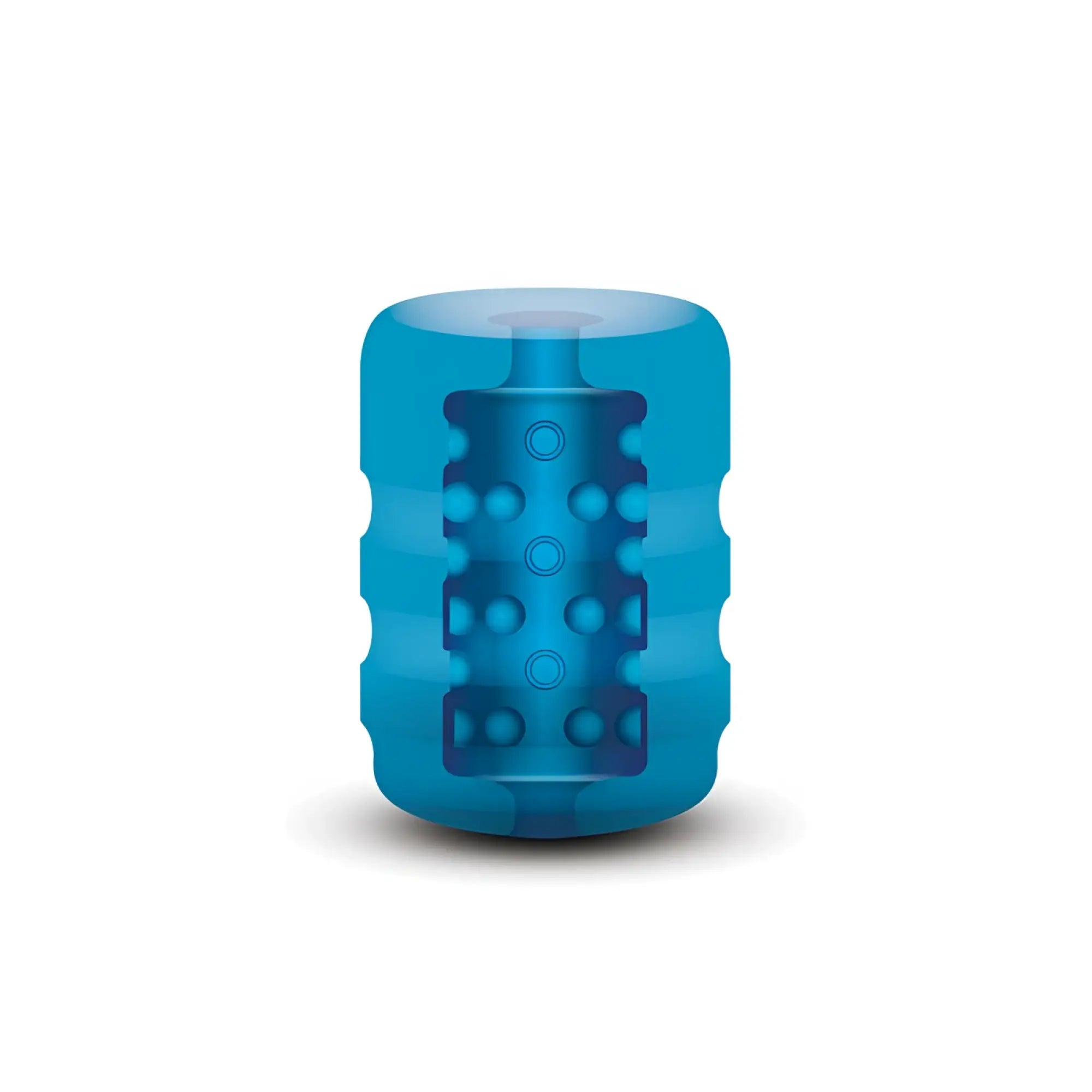 Translucent blue cylindrical massage roller with textured grip and circular indentations from ZOLO Zolo Backdoor Pocket Stroker