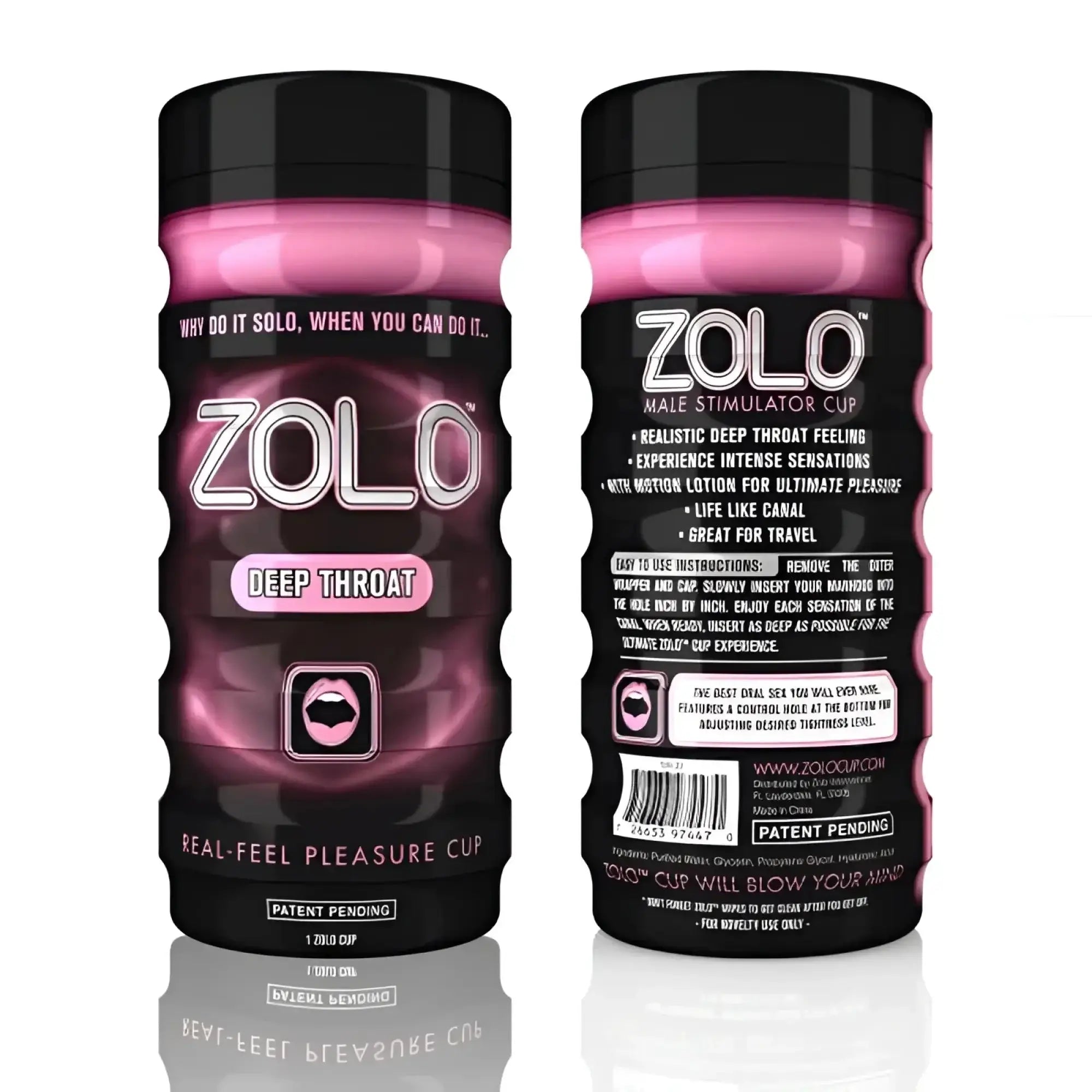 Pink and black zolo deep throat male stimulator cup with textured glossy finish for realistic pleasure use