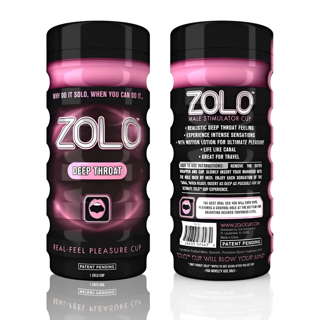 Pink and black zolo deep throat male stimulator cup with textured glossy finish for realistic pleasure use