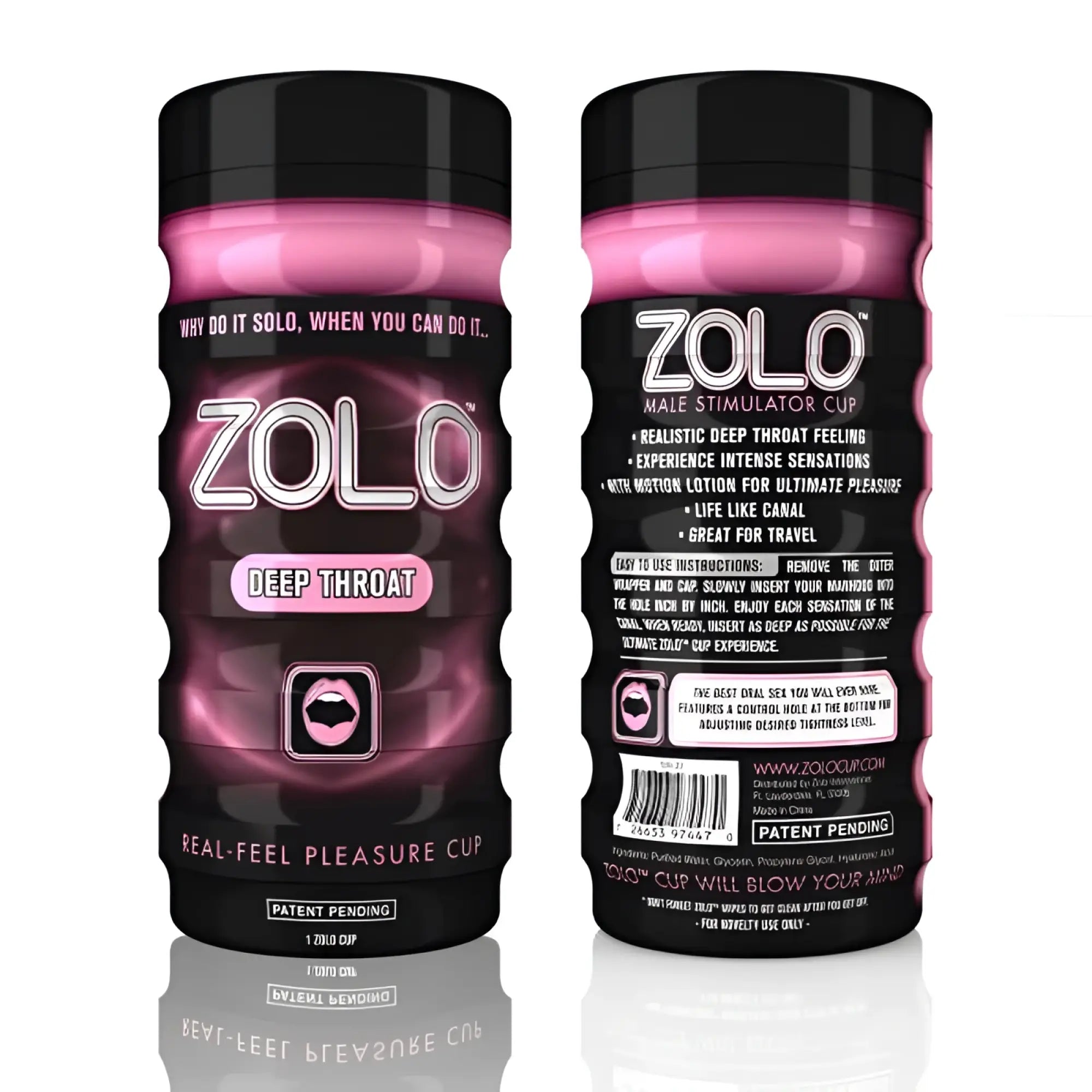 Pink and black zolo deep throat male stimulator cup with textured glossy finish for realistic pleasure use