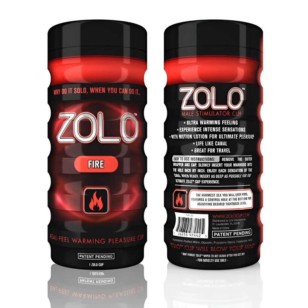 Red and black zolo fire cup male stimulator with flame design for textured pleasure and easy grip